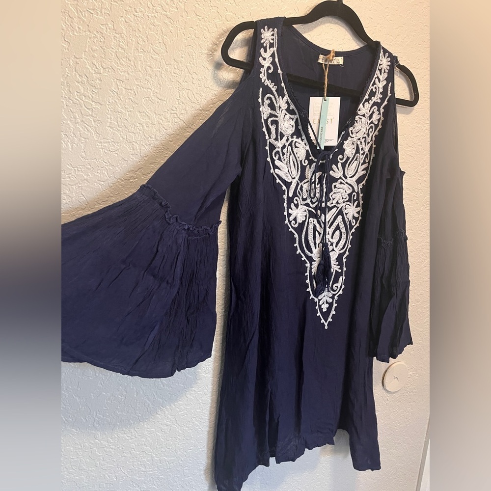 Exist Women's Navy Blue Rayon Embroidered Dress XL NWT